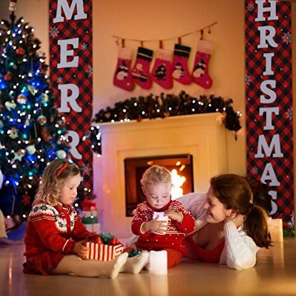Juledekorasjoner til verandaen, Merry Christmas-banner, juleskilt til verandaen - Store juledekorasjoner til inngangsdøren utendørs, rød rutete juledekor