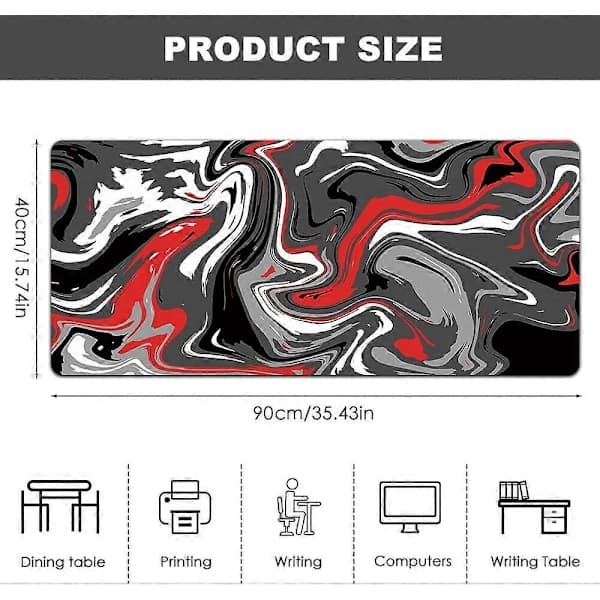 Topografisk Musematte, Stor Gaming Musematte 900 x 400mm, Gaming Musematte med Sydde Kanter, Musematte Forbedret Presisjon og Hastighet Rød Red