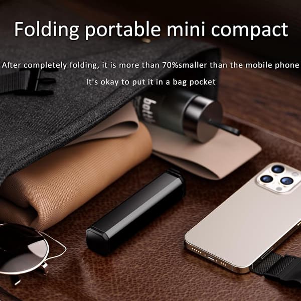 Bærbar telefonholder, foldbar 360° roterende ABS-klipsstativ til fly, tog, skrivebord og rejser, sort