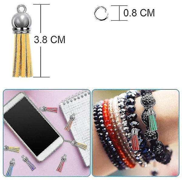 120 st nyckelring tofsar kit läder tofs charms och hoppringar för smyckestillverkning, nyckelring, bh (haoyi