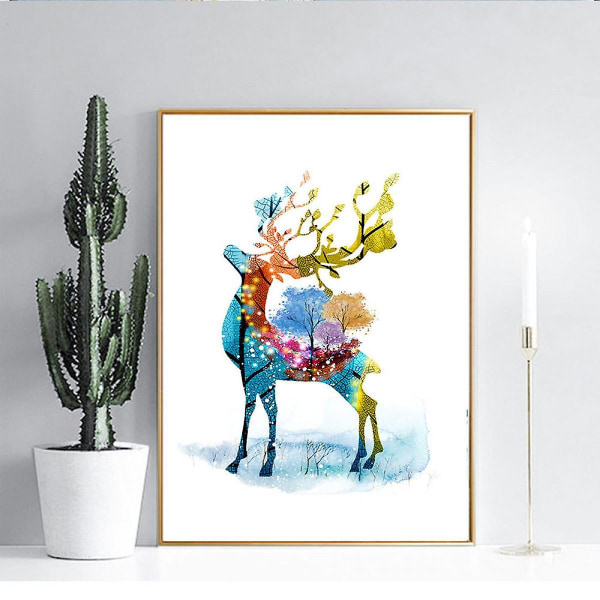 Wekity Fortune Deer Väggkonst Canvas Tryck Affisch, Enkelt Mode Handritad Vattenfärg Konst Dekor för Hem Vardagsrum Sovrum Kontor och Barnrum
