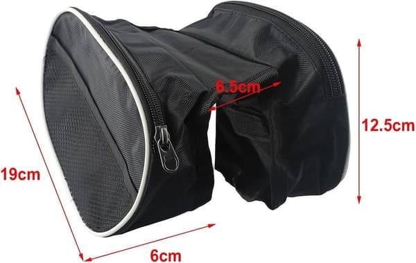 Cykeloverrørs-tasker, sæt med 2, vandtæt polyester, reflekterende striber, 4 lommer, velcrolukning, til mountainbiking, sort