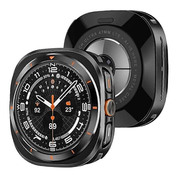 Metallinen PC-kellokotelo Samsung Galaxy Watch Ultra 47mm -kelloon, musta oranssi