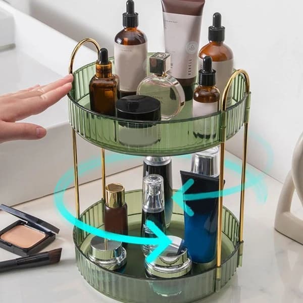Roterende Makeup Organizer Stor kapacitet Kosmetisk Kommode Holder mørkegrøn2 32*23*21.5*5cm