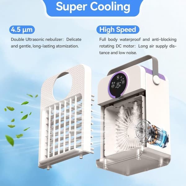 4-i-1 Luftkøler & Ventilator – Bærbar AC med Farveskær, Timer & Luftfugter, 700ML