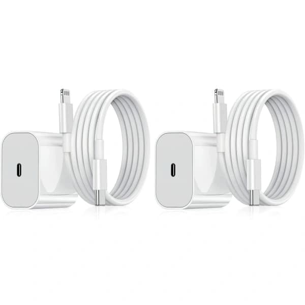 20W Hurtigoplader & 2m Kabel til iPhone - 2-Pak Hvid Lightning Opladeradapter Sæt 2-Pak Lightning