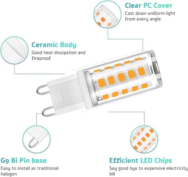 G9 LED-lamper 3W, 3000K Varmhvit, Erstatter 28W-40W Halogen