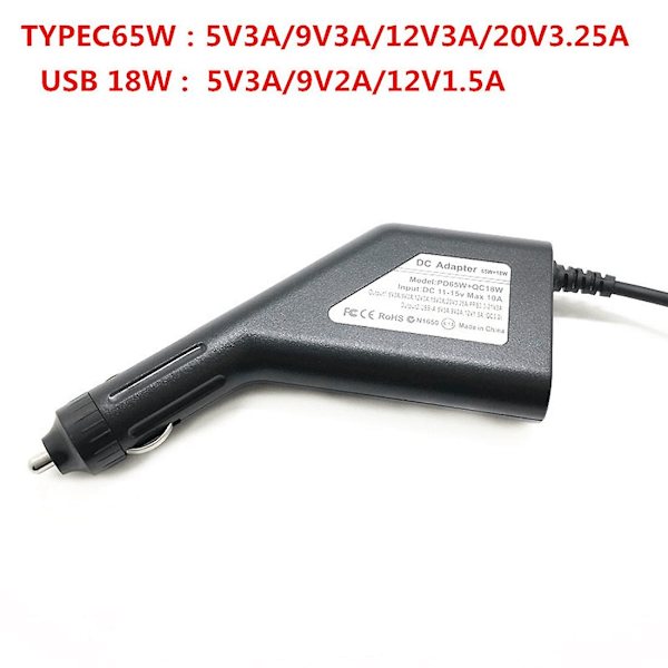 65w universell USB typ C bärbar dator DC billaddare nätadapter för 5v 12v snabbladdning 3.0