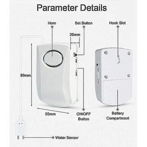 Vandlækagedetektor, Smart 130db Oversvømmelsesdetektor, Vanddetektor Trådløs Vandsensoralarm (1 stk., Hvid)