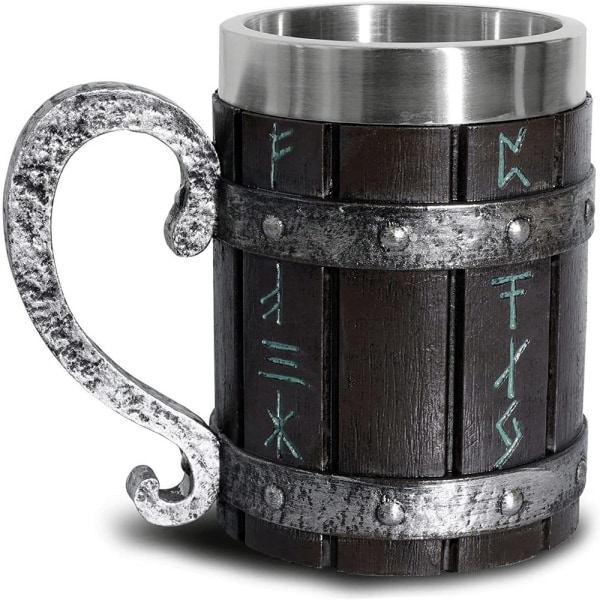 Nordic Viking Rune Mugg,Dricksmugg i rostfritt stål 3D Novelty Coffee Cup,Norse Viking Mugg Poetisk gotisk dekor Festdekoration Dr