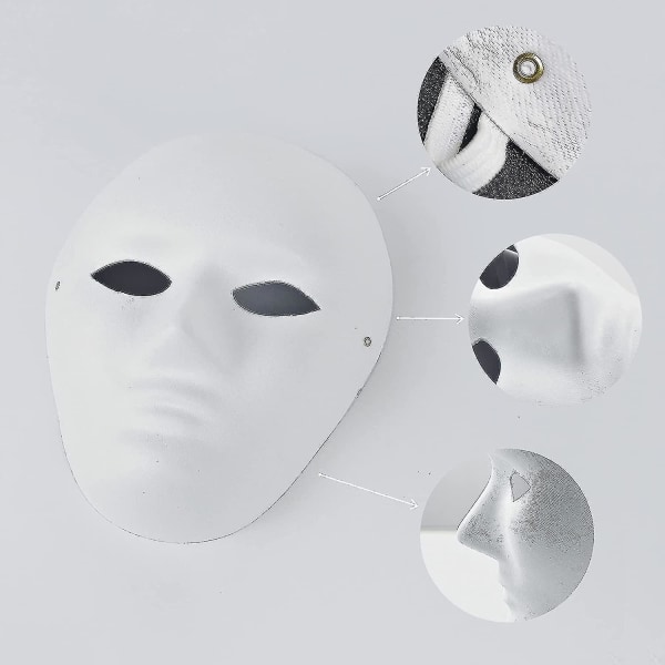 Pappersmask, 10-pack DIY helmasker i vitt, målningsbara pappersmasker för Mardi Gras, cosplay, halloweenfest (9,45 x 7,28 tum)