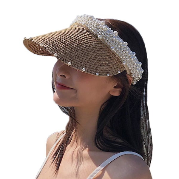 Kvindernes Visor Strandhat Pakkelige Halmhat Sommer Halm Solhat Med Dekoration Perle