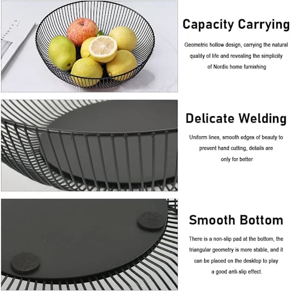 HA-2 pcs Black Wire Fruit Bowl, Wire Fruit Basket Decorate Fruit Basket Bread Snack Vegetable Storage Basket