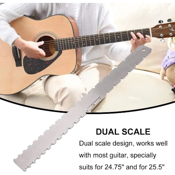 Rak Kant Gitarrhals Luthierverktyg, Rostfritt Stål Gitarrhalslinjal, Stränghöjdsmätare för 24,5 \"-25,5 \" Gitarrband