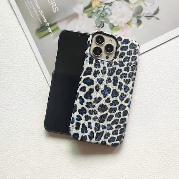 Leopardmønstret mobildeksel for iPhone 14 Pro Max PC+PU-lær (Ikke full dekning)