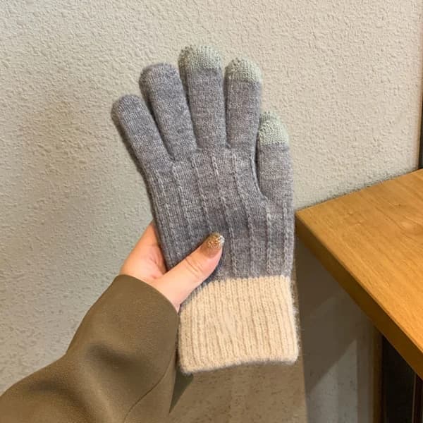 Vinter Touchscreen Stretch Termiske Magiske Handsker Varme Uldstrikkede Tykke Fleeceforede grå