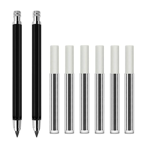 2 stk 5,6 mm blyantholder Automatisk mekanisk blyant med spisser og trekullblyantpåfyll, 6 stk E