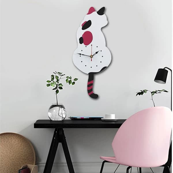 DIY Akryl Väggklocka Modern Söt Katt Klocka Skaka Tick