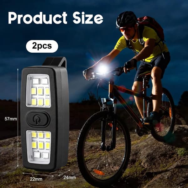2-pak clip-on pandelamper, USB-C genopladelige, 7 lystilstande, 200 lumen, til løb, camping og vandreture, sort