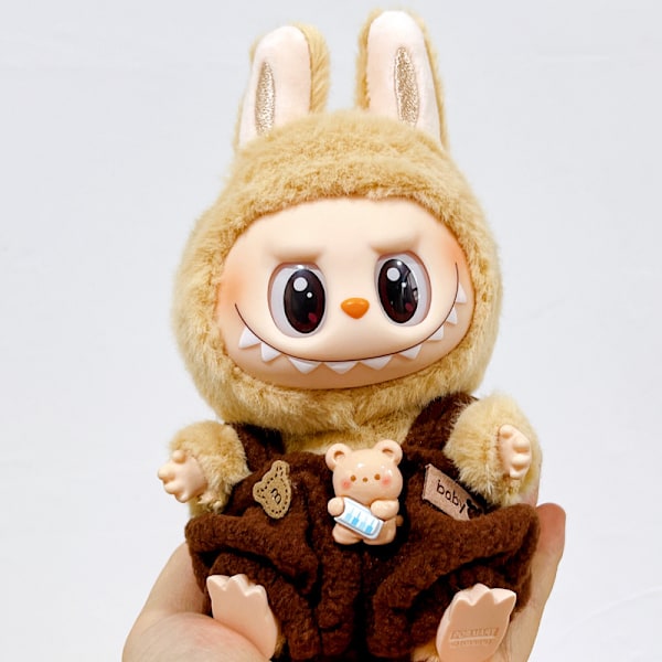 [HH]Labubu V1 Dukketøj 17cm Tumbler Hættetrøje Outfit Sæt Blind Box Popmart Ikke Original Blue bear overalls