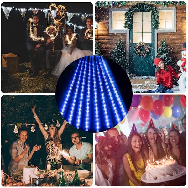 Utendørs Julebelysning, Meteorregn Lamper Fallende Regn Lamper for Juletre Halloween Dekorasjon Bryllupsfest blå