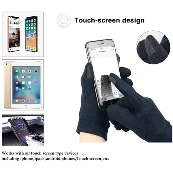 Mørkeblå handsker Herre- og damehandsker efterårs- og vinterhandsker Termiske udendørshandsker Touchscreen-handsker til mobiltelefon XL