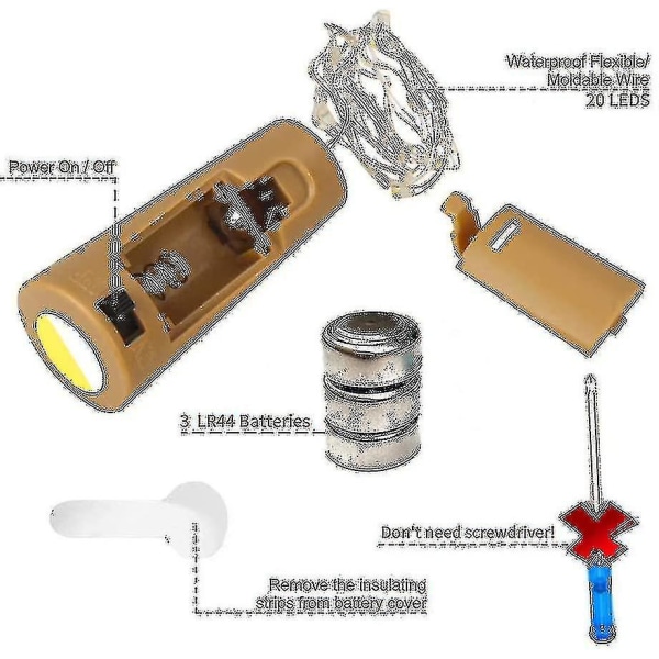 12 stk flaske lys, korkelys for vinflasker, 2m 20 LED fe lys-YNP