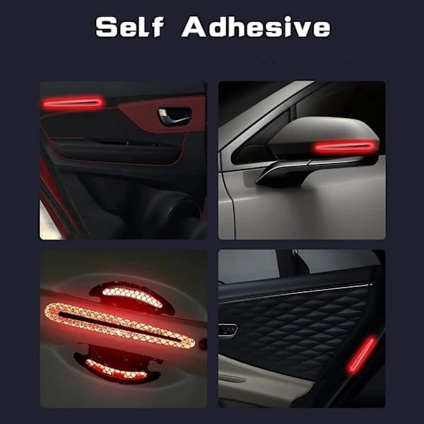 HA-8 stk Universal 3D Karbonfiber Dørhåndtakbeskyttelse, Universal Sikkerhetsreflekterende Striper (Rød)