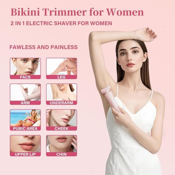 2-i-1 Dametrimmer – Bikiniområde/Ben/Armhuler – IPX7 Vanntett – USB-C – LED-display
