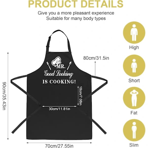 Funny Aprons for Men, MR Good Looking is Cooking, Professional Kitchen Apron Chef Man Bib Aprons with Double Pockets Adjustable
