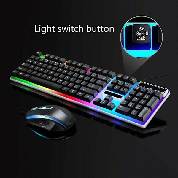 1 sett G21 kablet tastatur følsom plug and play ABS RGB bakgrunnsbelysning 1600dpi mus for datamaskin