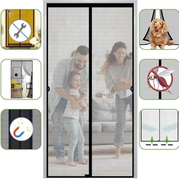 Magnetic Screen Door - Insect Screen with Hook & Loop Fastener, Pins & Magnetic Closure