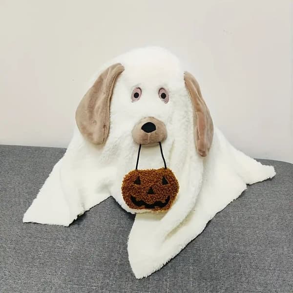 Sweet Halloween Pillow - Soft Fluffy White Striped Decorative Throw Pillow, Festive Home Decor