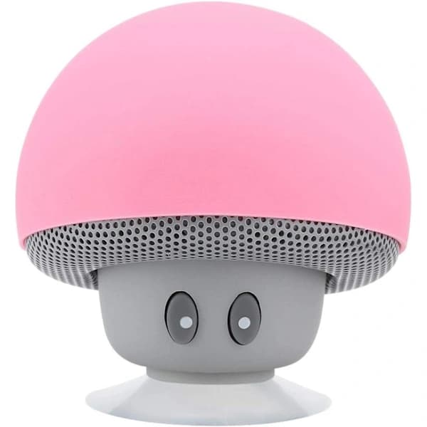 Mushroom Speaker, Mini Portable Wireless Bluetooth Mushroom Shaped Speaker Subwoofer with Suction Cup, Built-in Microphone, Pink