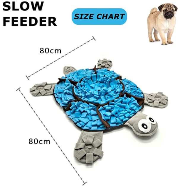 Snusemåtte til hunde, skildpadde-tema fleece langsom foderautomat og næsearbejdslegetøj, vaskbar, til små til store racer, blå, 80 x 80 cm