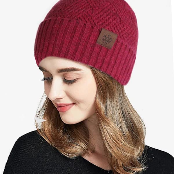 Lue for kvinner menn vinterlue damer Cuffed Beanies lue varm luer grå Claret