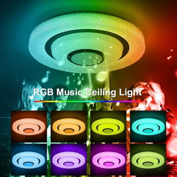 LED Ceiling Lamp Dimmable with Bluetooth Speaker, 24W RGB Color Changing Lights with Remote Control and APP Control for Bedroom & Living Room