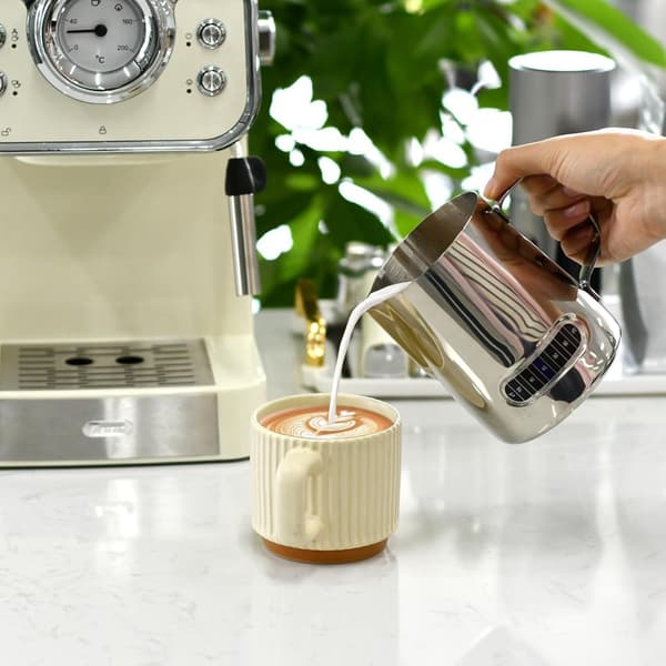 2-pak mælkeskummerkander i rustfrit stål, 600 ml med indbygget termometer, til latte art, til hjemmet og caféer, sølv