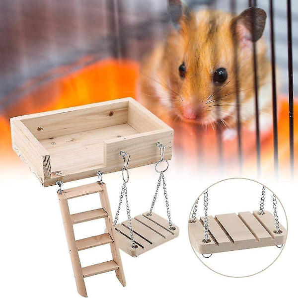Hamster Trä Hängande Gunga Set Fret Klättring Stege Bur Leksaker Upphängning För Små Ekorrar