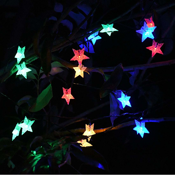 Ulkoilun aurinkokenno tähtivalosarja 23ft 50LED monivärinen tähti välkkyvät valot aurinkokäyttöiset puutarhan koristevalot leikkimökki nurmikko terassi