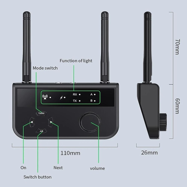 2-i-1 Bluetooth 5.3-mottagare och sändaradapter RCA 3,5 mm Aux trådlös stereo musikljudadapter för TWS-hörlurar TV