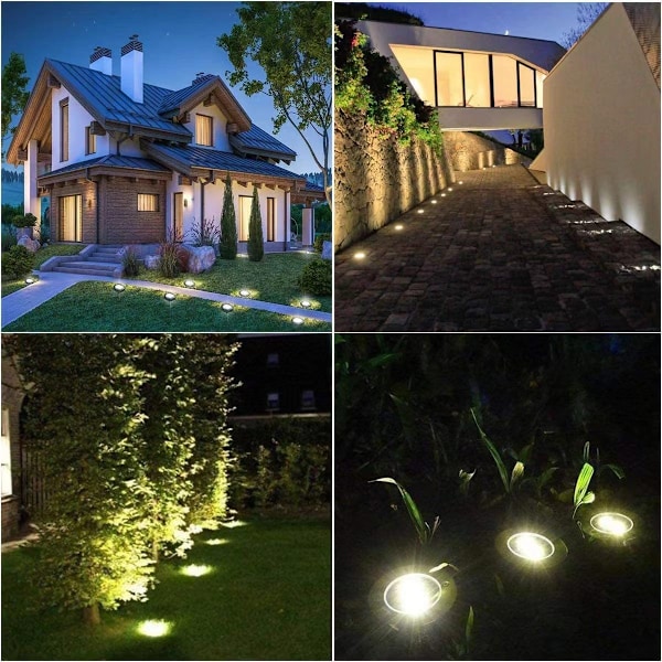 Solcelledrevne bakkelykter, 8 LED solcelledrevne skivebelysning utendørs vanntett hagelandskapsbelysning for hage dekk plen uteplass sti