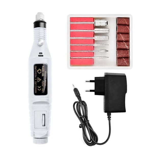 Elektrisk nagelfil, elektrisk nagelfil, 6 bits ingår, vit
