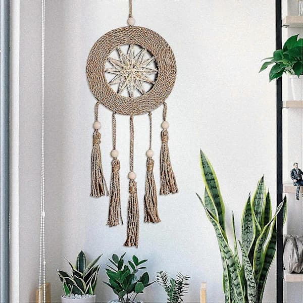 Handvävd Makramé Väggbonad Drömfångare, Boho Heminredning för Högtider