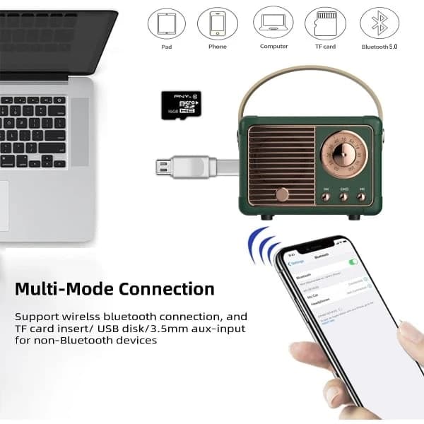 HA-Retro Bluetooth-kaiutin Langaton Mini-kaiutin, Kannettava Ulkokäyttöön Bl