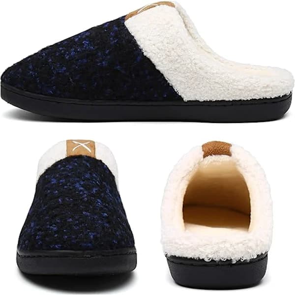 Härtofflor Memory Foam Komfort Fuzzy Plyschfoder Slip On Inomhus Utomhus Hem Skor (Marinblå, 43-45)