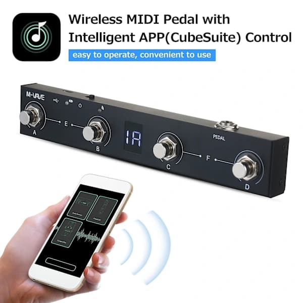 HA-M-VAVE Chokolade BT Trådløs MIDI-controller Genopladelig 4 Knapper Bærbar MIDI Fodcontroller ‘-PO-