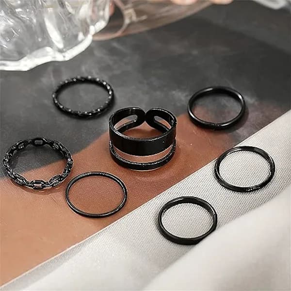 Svart dameringsett Knuckle Girls Snake Chain Stabling Ring Vi