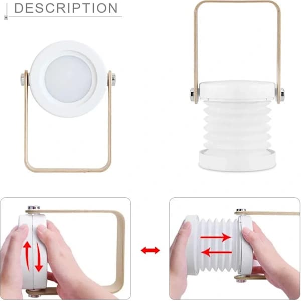 LED-natlampe til sengebord, retro touch, justerbar, sammenklappelig