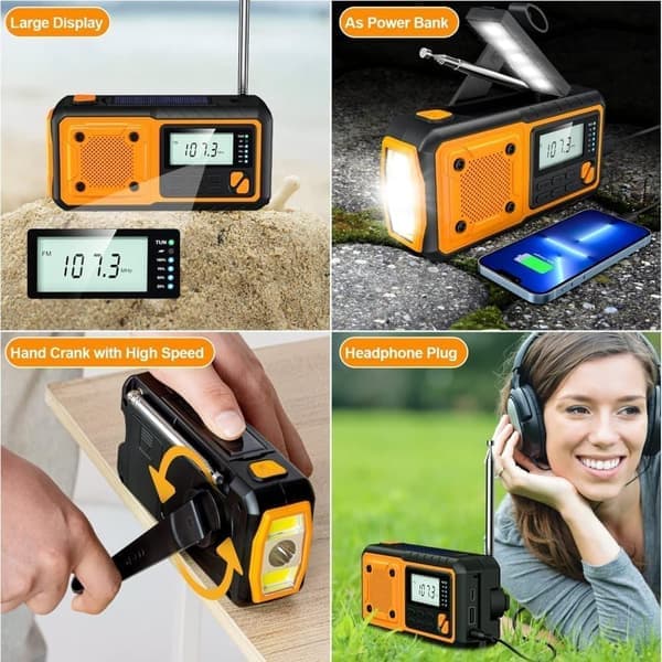 Nødradio med 4000mAh Powerbank - Solpanel & Håndsving